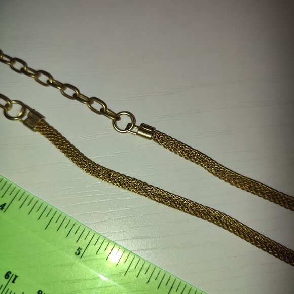 Golden Necklace with White Teardrop Pendant Vintage Jewelry Base of the Neck - Picture 6 of 8